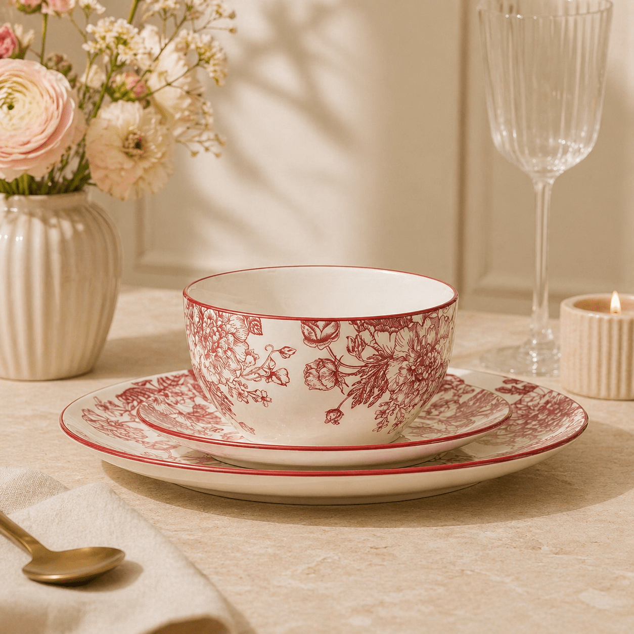 Ensemble Banbury Crimson – Service en porcelaine 12 pièces - Marfinio