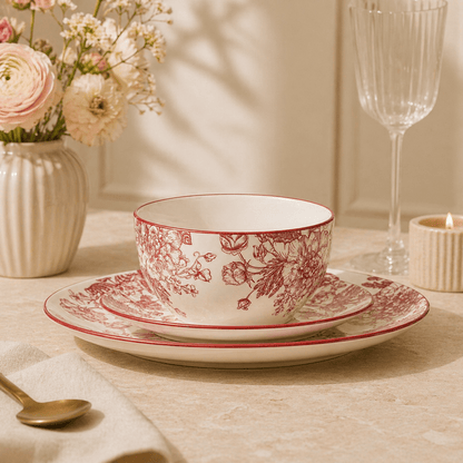 Ensemble Banbury Crimson – Service en porcelaine 12 pièces - Marfinio