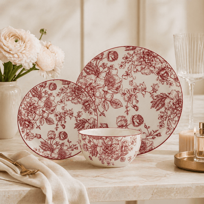 Ensemble Banbury Crimson – Service en porcelaine 12 pièces - Marfinio