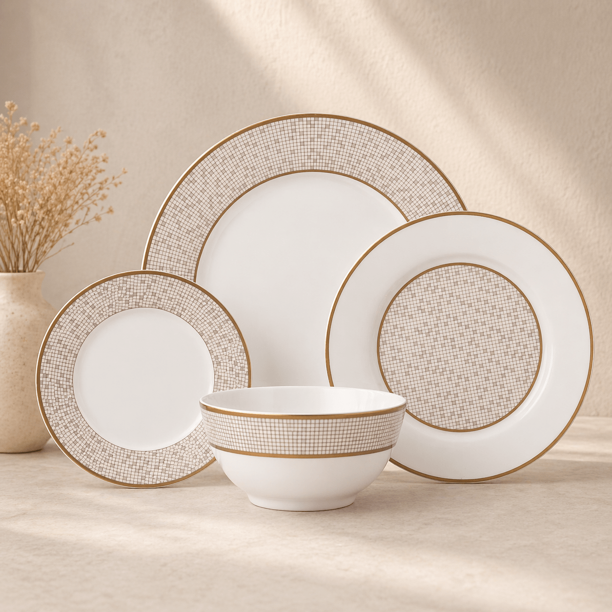 Service de vaisselle Mosaic Prestige – 16 pièces en porcelaine fine - Marfinio